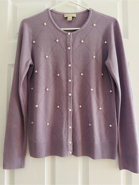 Appleseed's Lavender Pearl-Embellished Knit Cardigan